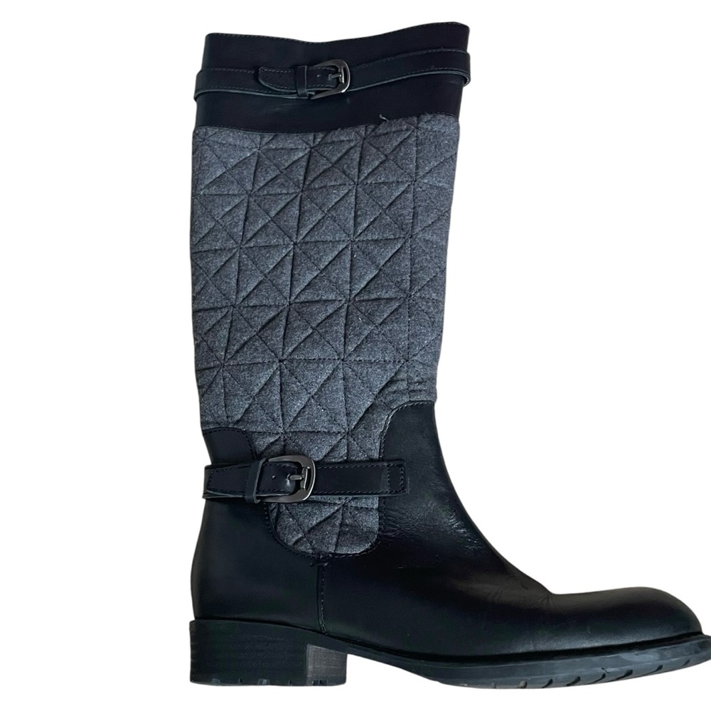 Franco Sarto Knee High Gray Quilted & Black Leather Low Heeled Boots Size 9 - Picture 6 of 14